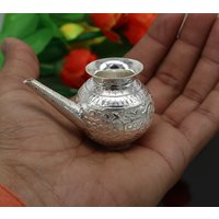 925 Sterling Silber Handgemachte Karwa Chauth Kalash Oder Topf, Einzigartiger Puja Artikel, Wasser Milch Shiva Abhishekam Topf Su592 von TribalOrnaments