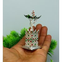 925 Sterling Silber Handgemachte Kleine Tulsi Pflanze Basilikum Rosenkranz Pflanze, Puja Tempel Artikel, Ausgezeichnete Maßgeschneiderte Utensilien von TribalOrnaments