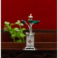925 Sterling Silber Handgemachte Kleine Tulsi Pflanze Basilikum Rosenkranz Pflanze, Puja Tempel Artikel, Elegante Maßgeschneiderte Utensilien von TribalOrnaments