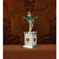 925 Sterling Silber Handgemachte Kleine Tulsi Pflanze Basilikum Rosenkranz Pflanze, Puja Tempel Artikel, Elegante Maßgeschneiderte Utensilien von TribalOrnaments