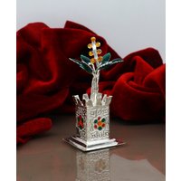 925 Sterling Silber Handgemachte Kleine Tulsi Pflanze Basilikum Rosenkranz Pflanze, Puja Tempel Artikel, Elegante Maßgeschneiderte Utensilien von TribalOrnaments