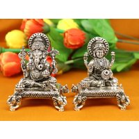 925 Sterling Silber Handgemachte Maßgeschneiderte Hindu Idole Laxmi Und Ganesha Statue, Puja Artikel Figur, Wohndekor Diwali Art226-227 von TribalOrnaments