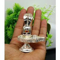 925 Sterling Silber Handgemachter Kleiner Lord Shiva-Linga Stand, Utensil, Puja Tempel Kunst, Shiva Lingam Ständer Mit Schlange Art36 von TribalOrnaments