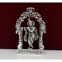 925 Sterling Silber Lord Krishna Wunderschöne Individuelle Figur, Tolles Florales Design Idol Statue Diwali Puja Geschenk Art08 von TribalOrnaments