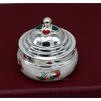 925 Sterling Silber Unikat Antik Design Handgemacht Bräute Augen Kajal Box, Surma Kumkum Sindur Kleine Schmuckschachtel Artikel Stb351 von TribalOrnaments