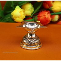 925 Sterling Silber Wunderschöne Chitai Arbeit Kandrai Design Öllampe, Deepak, Tempel Artikel, Diwali Puja Utensilien Kunst Su500 von TribalOrnaments