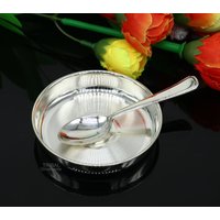 999 Feiner Massiver Silber Teller/Tablett Und Löffel Set Für Baby Essen Servieren, Milchschüssel Utensilien, Wohn - Küchenaccessoires Sv251 von TribalOrnaments