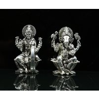 Combo Lakshmi Und Ganesha 925 Sterling Silber Handgemachte Hindu Idole Statue, Puja Artikel Figur, Haus Diwali Geschenk Art27 von TribalOrnaments