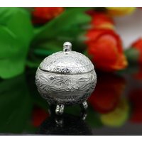 Exklusive 925 Sterling Silber Einzigartige Antike Design Handgemachte Braut Augen Kajal Box, Kumkum Sindur Kleine Schmuckbox Artikel Stb354 von TribalOrnaments