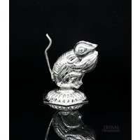 Lord Ganesha Vahan Mushak Maharaj Sterling Silber Handarbeit Kleiner Artikel Für Puja, Bestes Geschenk Ganesha, Göttliche Statue Su612 von TribalOrnaments