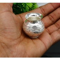 Massives Sterling Silber Handgemacht Uni Kleiner Kalash Oder Topf, Einzigartiger Besonderer Puja Artikel, Wasser Milch Shiva Topf Indien Su349 von TribalOrnaments