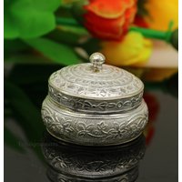 Massives Sterling Silber Unikat Antik Design Handgemacht Bräute Augen Kajal Box, Surma Kumkum Sindur Kleine Schmuckschachtel Artikel Stb246 von TribalOrnaments