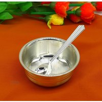 Pure 999 Massiv Silber Handgemachte Schale Und Löffel Set Für Baby Essen Servieren, Milchschale Utensilien, Wohn - Küchenaccessoires Indien Sv256 von TribalOrnaments