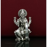 Reine 925 Sterling Silber Handgemachte Maßgeschneiderte Hindu-Göttin Lakshmi Statue, Puja Artikel Figur, Wohndekor Diwali Geschenk Art26 von TribalOrnaments