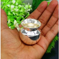 Reines 925 Sterling Silber Handgemacht Uni Kleiner Kalash Oder Topf, Einzigartiger Besonderer Puja Artikel, Wasser Milch Pot Indien Sv201 von TribalOrnaments