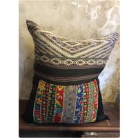 Vintage Handgemachte Lu Textil Seide Baumwolle Satin Hanf Kissenbezug Im Norden Von Vietnam von TribalhandmadeStore
