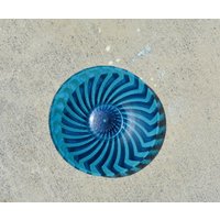 Große Vintage Dekorative Glas Konsolen Schüssel Mit Blau Grün Streifen Design von TribeVintageLB