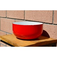 Vintage Wartsila Oder Finel Arabia Of Finland Kaj Franck 10 "Emaille Schüssel - Rot Mit Weißem Interieur Vintage Wartsila Oder Finel Arabia Of Finland Kaj Franck 10 "Emaille Schüssel - Rot Mit Weißem Interieur von TribeVintageLB