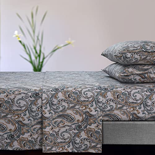 Tribeca Living Camilla Paisley Bettlaken aus Flanell, extra tief, 170 g/m², für Doppelbett, Grün von Tribeca Living