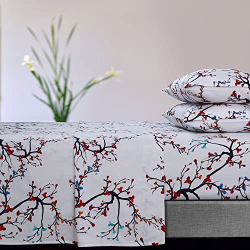 Tribeca Living Emilia Tree Bettlaken-Set, 170 g/m², Flanell, extra tief, für Doppelbett, Mehrfarbig von Tribeca Living