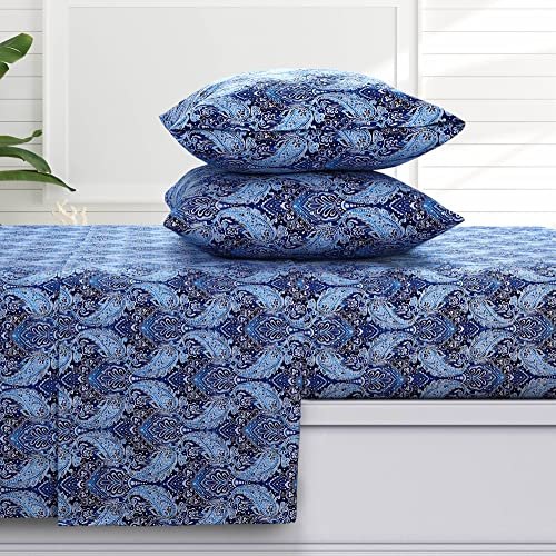 Tribeca Living Sofi Paisley 170 GSM, Flanell, extra tief, für Doppelbett, XL, Dunkelblau von Tribeca Living