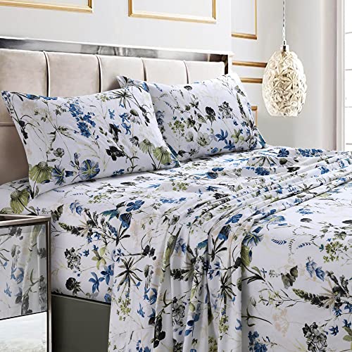 Tribeca Living Bettwäsche-Set, große Doppelbett-Größe (King Size), Fadenzahl 300, weicher Baumwollsatin, Blumendruck, extra Tiefe Taschen, 4-teilig, Blau (Amalfi Blue)/Mehrfarbig Tribeca Living Bettwäsche-Set, große Doppelbett-Größe (King Size), Fadenzahl 300, weicher Baumwollsatin, Blumendruck, extra Tiefe Taschen, 4-teilig, Blau (Amalfi Blue)/Mehrfarbig von Tribeca Living