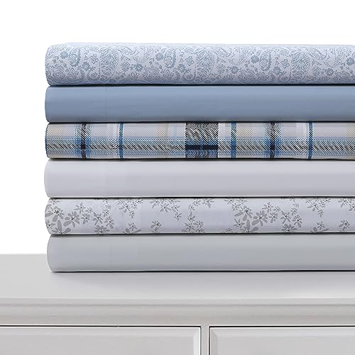 Tribeca Living Baumwollperkal-Bettlaken-Set, Queen-Size-Größe, extra tief, Fadenzahl 300, Himmelblau/Blau Tribeca Living Baumwollperkal-Bettlaken-Set, Queen-Size-Größe, extra tief, Fadenzahl 300, Himmelblau/Blau von Tribeca Living