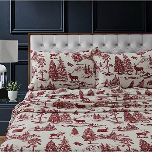 Tribeca Living Bettlaken-Set aus 100% Baumwoll-Flanell, 200 g/m², Tiefe Taschen, ultraweich und gemütlich, Queen-Size-Bett, Hirsch-Toile, Dunkelrot Tribeca Living Bettlaken-Set aus 100% Baumwoll-Flanell, 200 g/m², Tiefe Taschen, ultraweich und gemütlich, Queen-Size-Bett, Hirsch-Toile, Dunkelrot von Tribeca Living