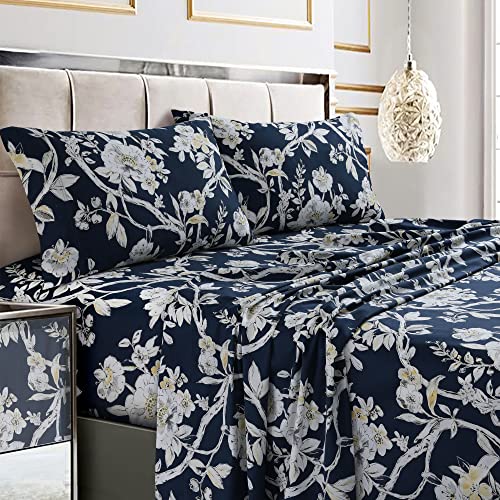 Tribeca Living Bettwäsche-Set, Baumwolle, Fadenzahl 300, extra tief, Bedruckt, Queensize, Colmar Navy Blue/Multi von Tribeca Living