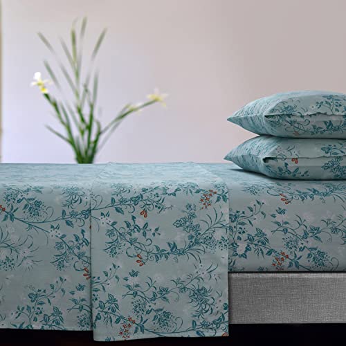 Tribeca Living Katy Floral Bettlaken-Set, 170 g/m², Flanell, extra tief, Grün von Tribeca Living