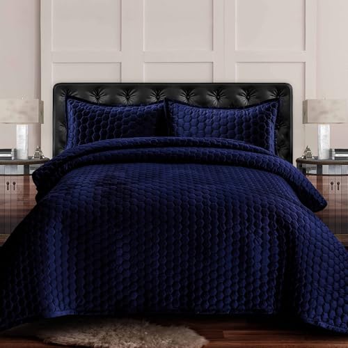 Tribeca Living Samt-Bettwäsche-Set für King-Size-Betten, dreiteilig, mit Einer übergroßen Steppdecke und Zwei Kissenbezügen, 260 g/m², superweicher Samt, Lugano/Marineblau Tribeca Living Samt-Bettwäsche-Set für King-Size-Betten, dreiteilig, mit Einer übergroßen Steppdecke und Zwei Kissenbezügen, 260 g/m², superweicher Samt, Lugano/Marineblau von Tribeca Living
