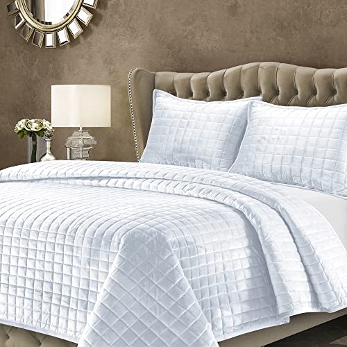 Tribeca Living Samt King Bettwäsche-Set, Dreiteiliges Boxstich-Bettwäsche-Set, inklusive übergroßer Steppdecke und Zwei Kissenbezügen, 260 g/m², superweicher Samt, Weiß Tribeca Living Samt King Bettwäsche-Set, Dreiteiliges Boxstich-Bettwäsche-Set, inklusive übergroßer Steppdecke und Zwei Kissenbezügen, 260 g/m², superweicher Samt, Weiß von Tribeca Living