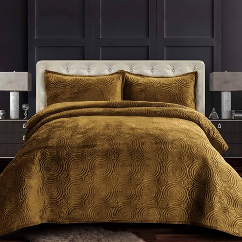Tribeca Living Übergroße Samt-Steppdecke, 3-teiliges King-Size-Bett-Set, 260 g/m², weicher gesteppter Samt, enthält eine Steppdecke und Zwei Kissenbezüge, Kamel Tribeca Living Übergroße Samt-Steppdecke, 3-teiliges King-Size-Bett-Set, 260 g/m², weicher gesteppter Samt, enthält eine Steppdecke und Zwei Kissenbezüge, Kamel von Tribeca Living