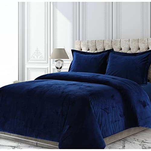 Tribeca Living Veniceduvetqunb Venice Bettbezug-Set, Samt, Übergröße, einfarbig, Queensize, Marineblau von Tribeca Living