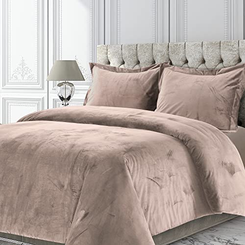 Tribeca Living Veniceduvetquta Venice Bettbezug-Set, Samt, Übergröße, einfarbig, für Queen-Size-Betten, Taupe von Tribeca Living