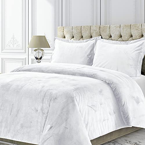 Tribeca Living VENICEDUVETQUWH Venice Velvet Oversize Solid Bettbezug-Set, Queensize, Weiß von Tribeca Living