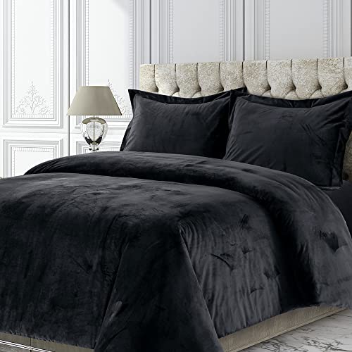 Tribeca Living Veniceduvetwbl Venice Bettbezug-Set, Samt, Übergröße, einfarbig, Doppelbett, Schwarz von Tribeca Living