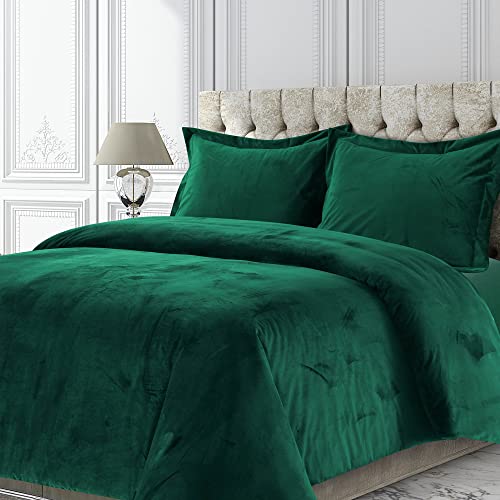 Tribeca Living Veniceduvetweg Venice Bettbezug-Set, Samt, Übergröße, einfarbig, für Doppelbett, Smaragdgrün von Tribeca Living