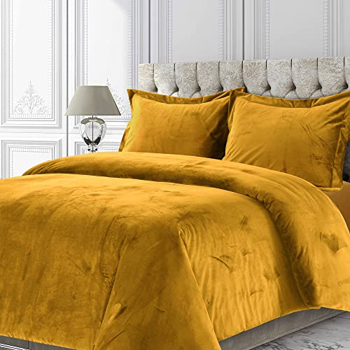 Tribeca Living Venice Bettwäsche-Set, übergroß, massives Samt, 3-teilig, Queensize-Bett, Gold (VENICEDUVTQUGOL) von Tribeca Living