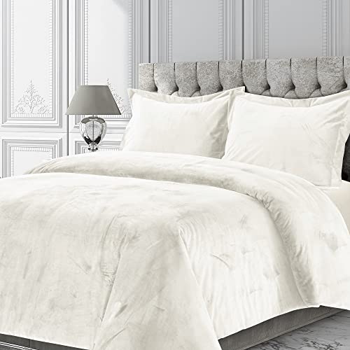 Tribeca Living Veniceduvetkii Venice Bettbezug-Set, Samt, Übergröße, einfarbig, Kingsize, Elfenbeinfarben von Tribeca Living