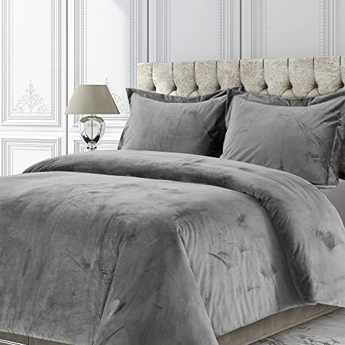 Tribeca Living Veniceduvetkyr Venice Bettbezug-Set, Samt, Übergröße, einfarbig, Kingsize, Rauchgrau von Tribeca Living