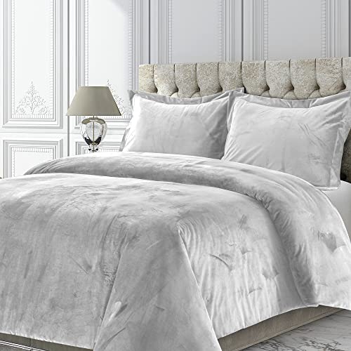 Tribeca Living Veniceduvetwsi Venice Bettbezug-Set, Samt, Übergröße, einfarbig, für Doppelbett, Silbergrau von Tribeca Living