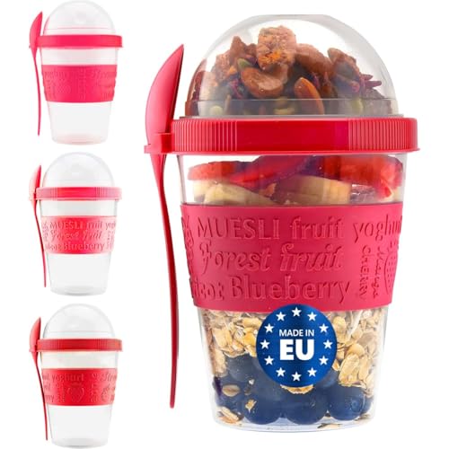 590 ml Übernachtungs-Hafer-Behälter mit Deckel, Set mit 4 Crunch-Bechern für unterwegs, tragbare Parfait-Tasse mit Fächern für Müsli oder Haferflocken, bunt 590 ml Übernachtungs-Hafer-Behälter mit Deckel, Set mit 4 Crunch-Bechern für unterwegs, tragbare Parfait-Tasse mit Fächern für Müsli oder Haferflocken, bunt von Tribello