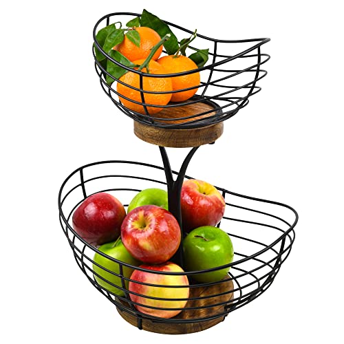 Moderner Obstkorb mit 2 Etagen für Küchentheke, Vintage-Draht und Holzsockel, Obstschale/Ständer für Küchenarbeitsplatte, Dekoration – Doppelbaum-Obst- und Gemüsekorb Moderner Obstkorb mit 2 Etagen für Küchentheke, Vintage-Draht und Holzsockel, Obstschale/Ständer für Küchenarbeitsplatte, Dekoration – Doppelbaum-Obst- und Gemüsekorb von Tribello