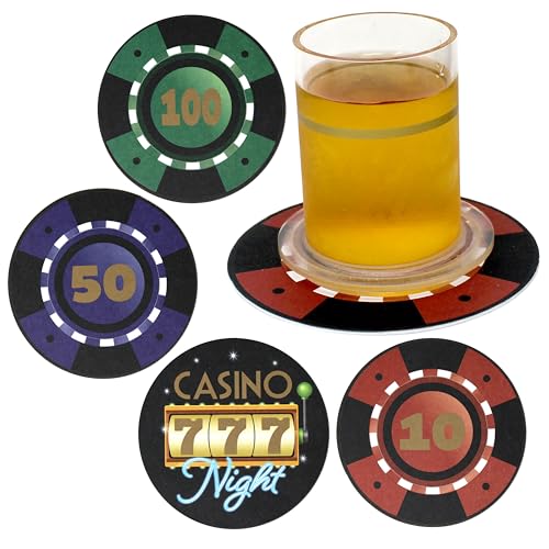 Tribello - Casino-Getränkeuntersetzer – 12 Pokerchip-Untersetzer – Karton, Mehrfarbig, Rund von Tribello