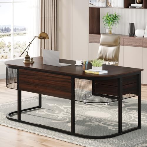Tribesigns 160x 80cm Executive Schreibtisch mit 4 Schubladen, Großer Home Office Schreibtisch Computertisch, Business Möbel Schreibtisch Arbeitsplatz für Home Office, Walnuss dunkel von Tribesigns