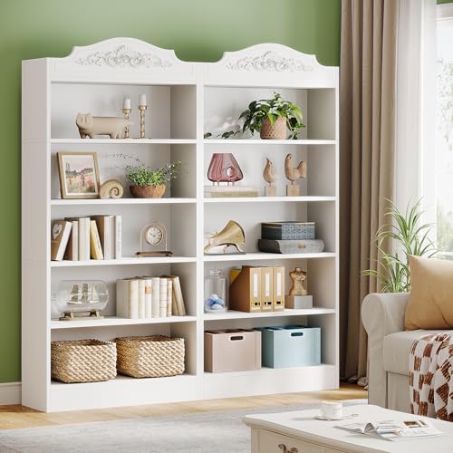 Tribesigns 190 cm Hohes Gewölbtes Bücherregal, 5-stöckiges Standbücherregal mit Lagerregalen, Große Offene Weiße Bücherregale, Holz-Ausstellungsregale für Schlafzimmer Wohnzimmer Heimbüro, 2PCS von Tribesigns