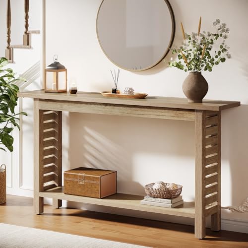 Tribesigns 2-stufiger Konsolentisch im Landhausstil, Langer, schmaler Tisch mit Holzmaserung für den Eingangsbereich, Flur oder Wohnzimmer (Eiche) von Tribesigns