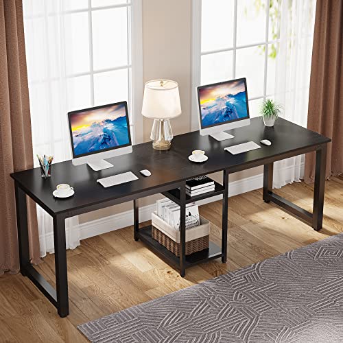 Tribesigns 200 cm Doppelschreibtisch, Extra Langer Computertisch mit Ablageflächen, für 2 Personen, Schreibtisch, Arbeitstisch, Arbeitsplatz für das Homeoffice, Schwarz von Tribesigns