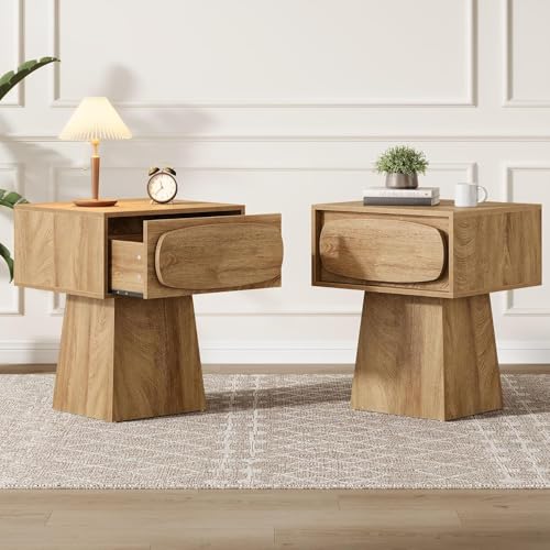 Tribesigns 2er- Set Beistelltisch mit Oval Griff, Nachttisch mit Schublade, Schlichter Sofatisch Tisch Kleine Räume für Wohnzimmer Schlafzimmer, Braun 55 x 45 x 65 cm von Tribesigns